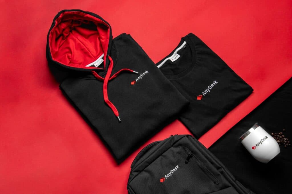 AnyDesk branded merchandise flatlay