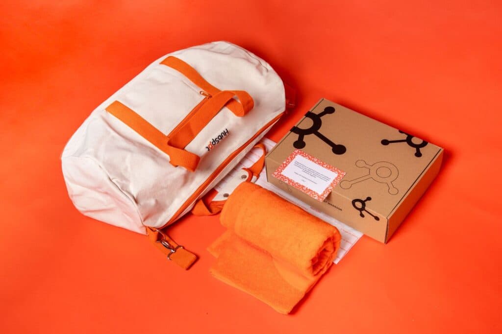 HubSpot branded merchandise flatlay